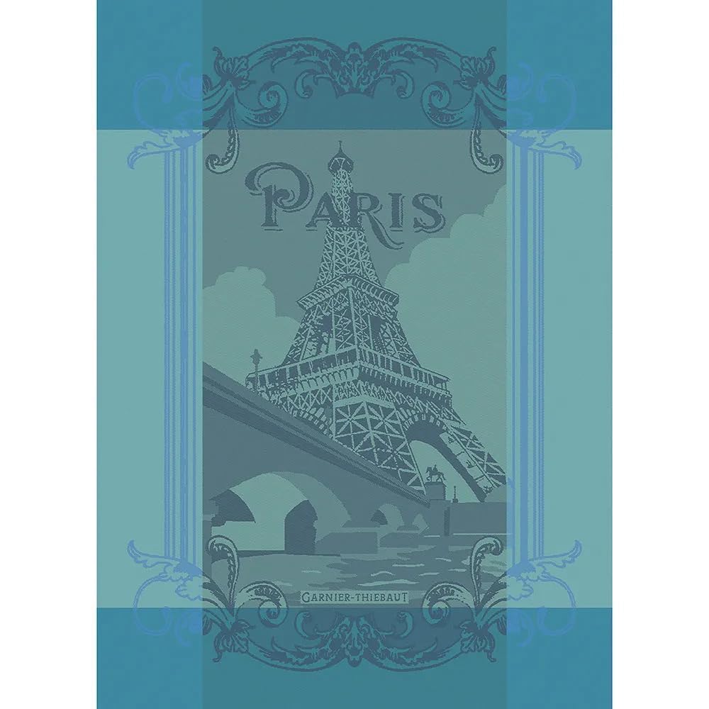 Garnier Thiebaut Paris Seine Turquoise French Kitchen Towel 22"x30", Cotton, Jacquard
