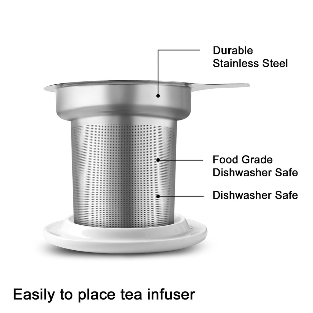 Sweejar Porcelain Tea Mug with Infuser and Lid,Teaware with Filter, Loose Leaf Tea Cup Steeper Maker, 16 Fl Oz for Tea/Coffee/Milk/Women/Office/Home/Gift (Plum Blossom)