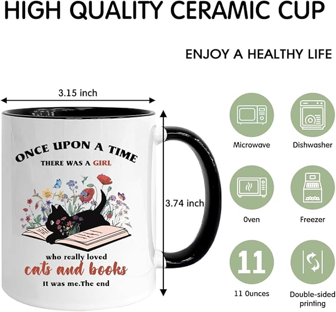 Book Lovers 11oz Coffee Mug, Bookish Gifts for Readers, Christmas Gifts for Book Lovers, Book Club Gifts, Cat Lover Gifts, Gifts for Librarians Her Best Friend