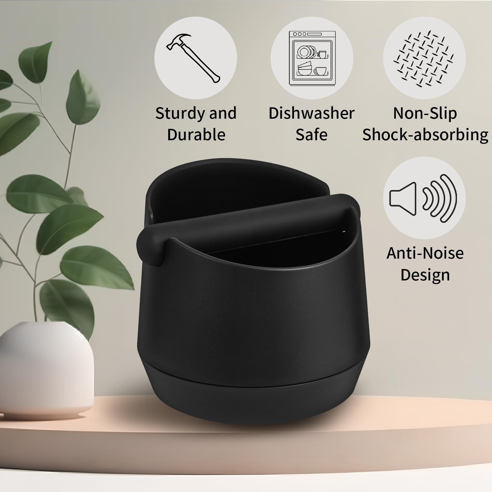 IAOSEN Knock Box 6 Inch Extra Large Capacity Design Espresso Knock Box Shock-absorbent Knock Box Espresso with Removable Knock Bar and Non-Slip Base Espresso Accessories for Home/Office
