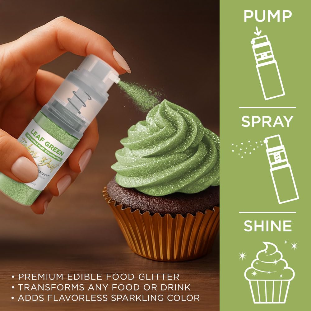 Bakell - Leaf Green Tinker Dust (4g, 1x Mini Spray Pump) Edible Glitter for Food, Desserts, and Baked goods!