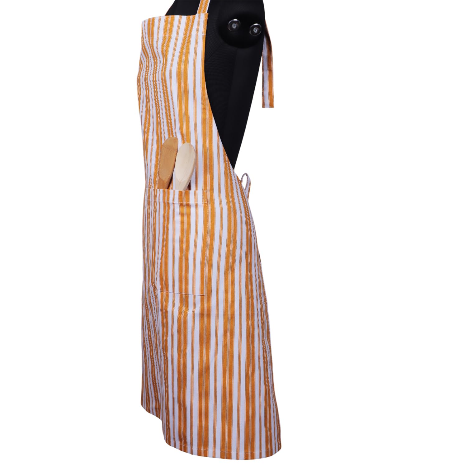 AMOUR INFINI Cotton Aprons for Women with Pockets Adjustable Strap and Waist Ties Reusable Printed Aprons for Baking, Cooking, Gardening (27.5 x 33 Inches - Yellow)