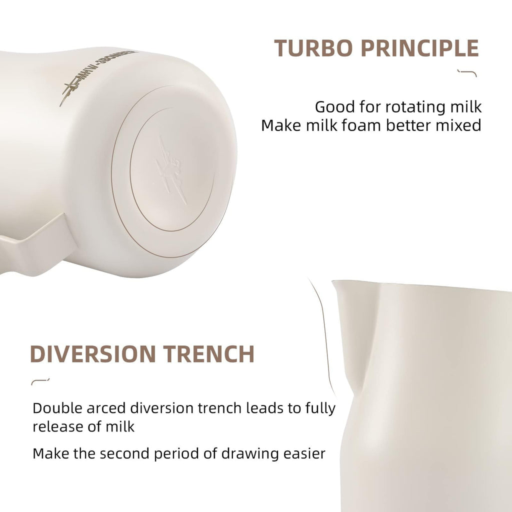 MHW Bomber 450ml/15.2oz Milk Frothing Pitcher - Stainless Steel Espresso Steaming Pitcher - Barista Latte Art Round Spout Milk Jug P6006W