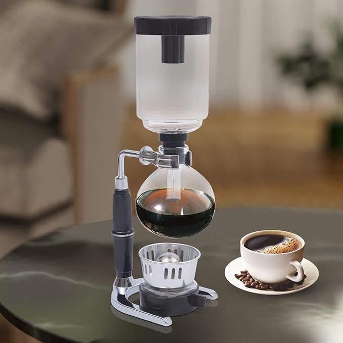 DUTTIETY Glass Siphon Coffee Maker, 360ml Tabletop Glass Siphon Pot Glass Syphon Coffee Maker 3 Cups for Coffee Shop|Bar|Home Use, Black