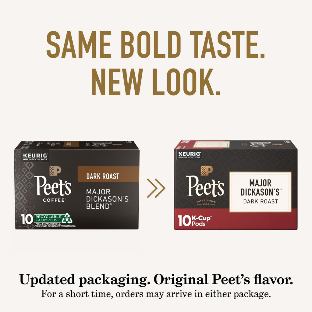 Peet's Coffee, Dark Roast Keurig K-Cup Pods, 100% Arabica Coffee - Major Dickason's Blend 60 Count (6 Boxes of 10 K-Cup Pods)