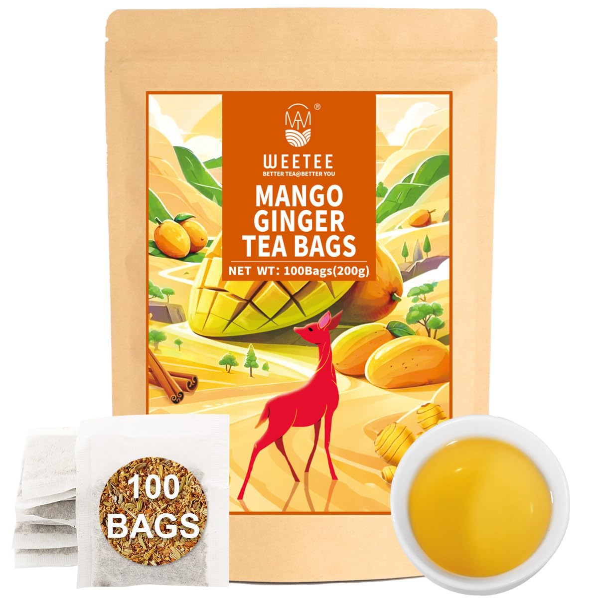 WT WEETEE Chamomile Lavender Tea Bags 100ct, Caffeine-free Tea for Bedtime