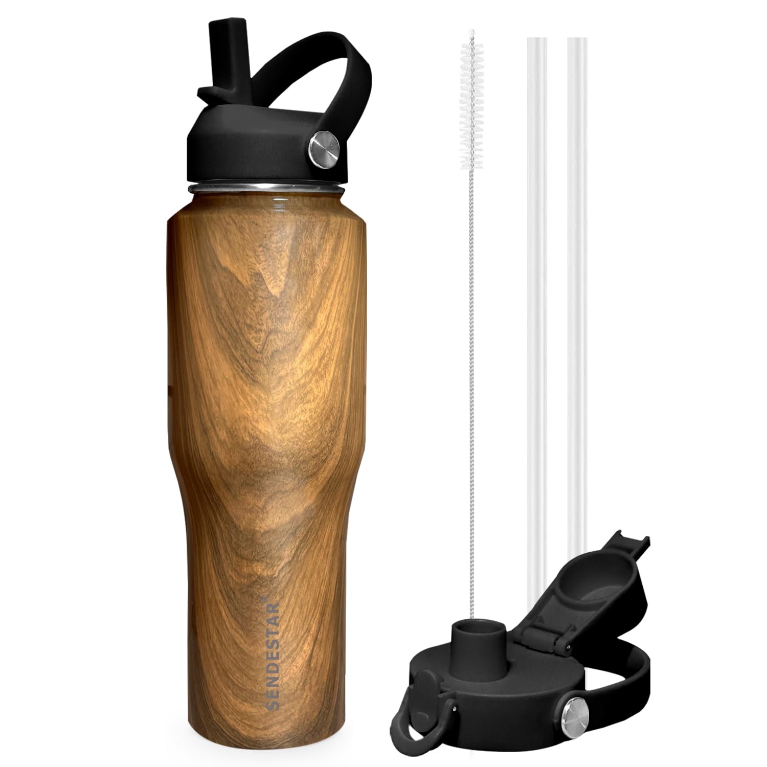 SENDESTAR 40oz Stainless Steel Water Bottle(Cold for 48 Hrs, Hot for 24 Hrs),Double Wall Vacuum Insulated Bottle with Straw Lid, Spout Lid and Flex Cap, Fit in Any Car Cup Holder