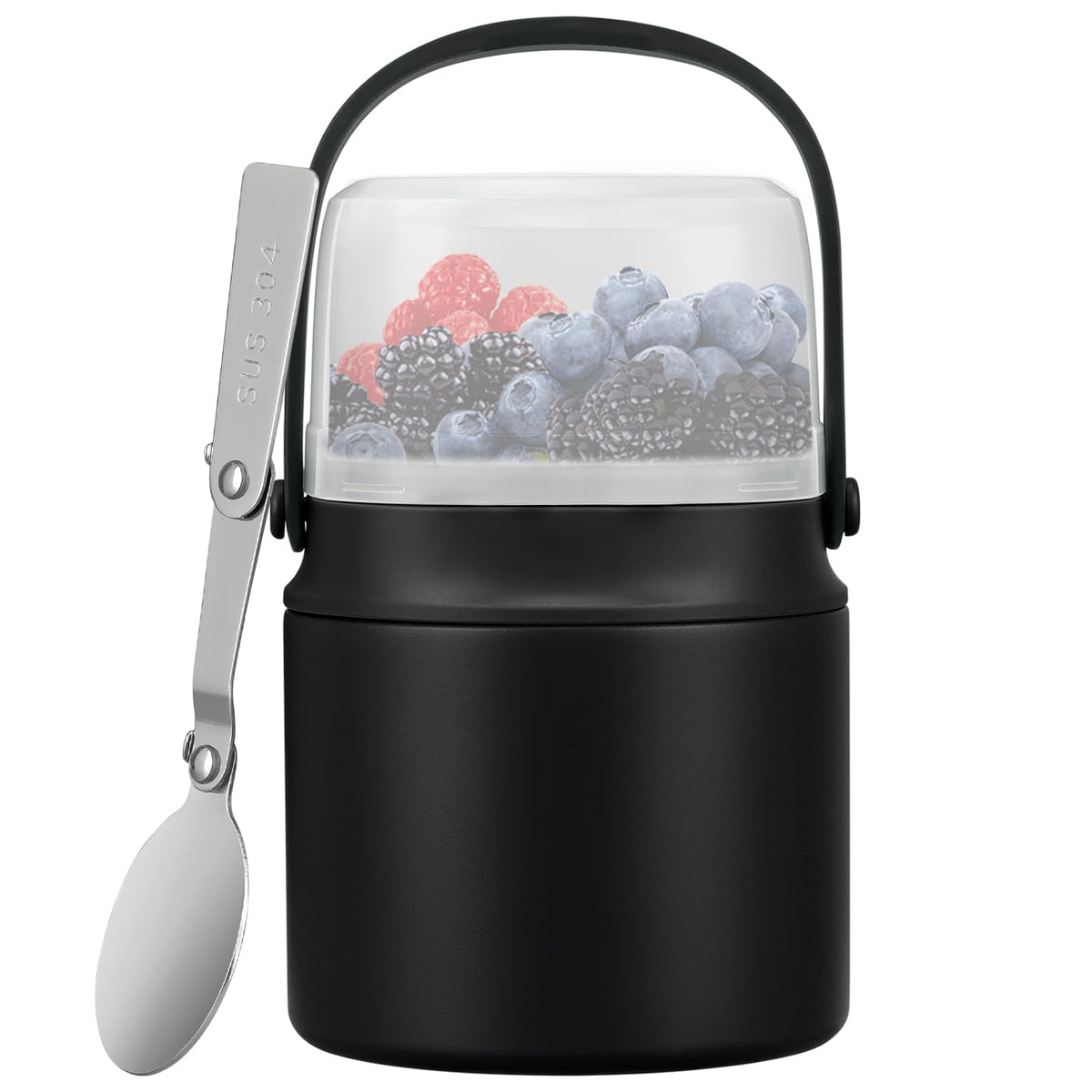 2-in-1 Insulated Food Jar with a Snack Container - 15oz Kids Soup Thermos for Hot Food with Handle and Spoon, Leak Proof Bento Lunch Box Kids, Perfect for School & Travel