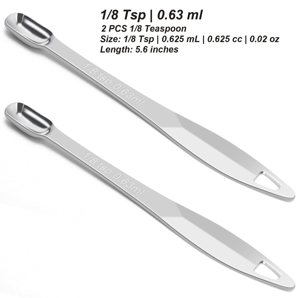 2 Pcs 1/8 Teaspoon (0.63 mL | 1/8 Tsp | 0.63 cc | 1/64 oz) Stainless Steel Single Measuring Spoon, Long Handle Metal Measuring Spoon, Kitchen Gadgets for Cooking & Baking