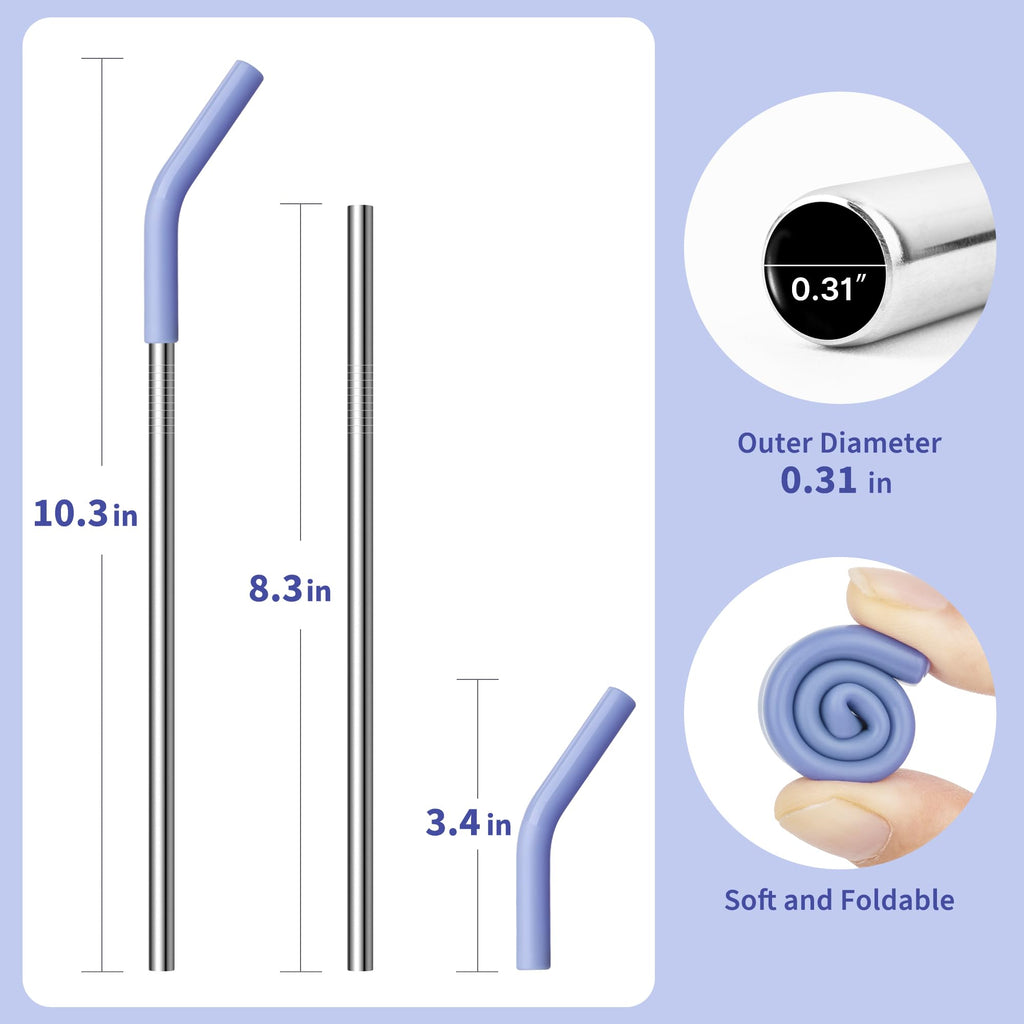 Diumepo 8.5" Metal Straws Reusable for 20 oz Tumbler, 5 Pcs Stainless Steel Drinking Straws for Yeti/RTIC/CIVAGO 20 oz Tumblers, 1 Portable Bag