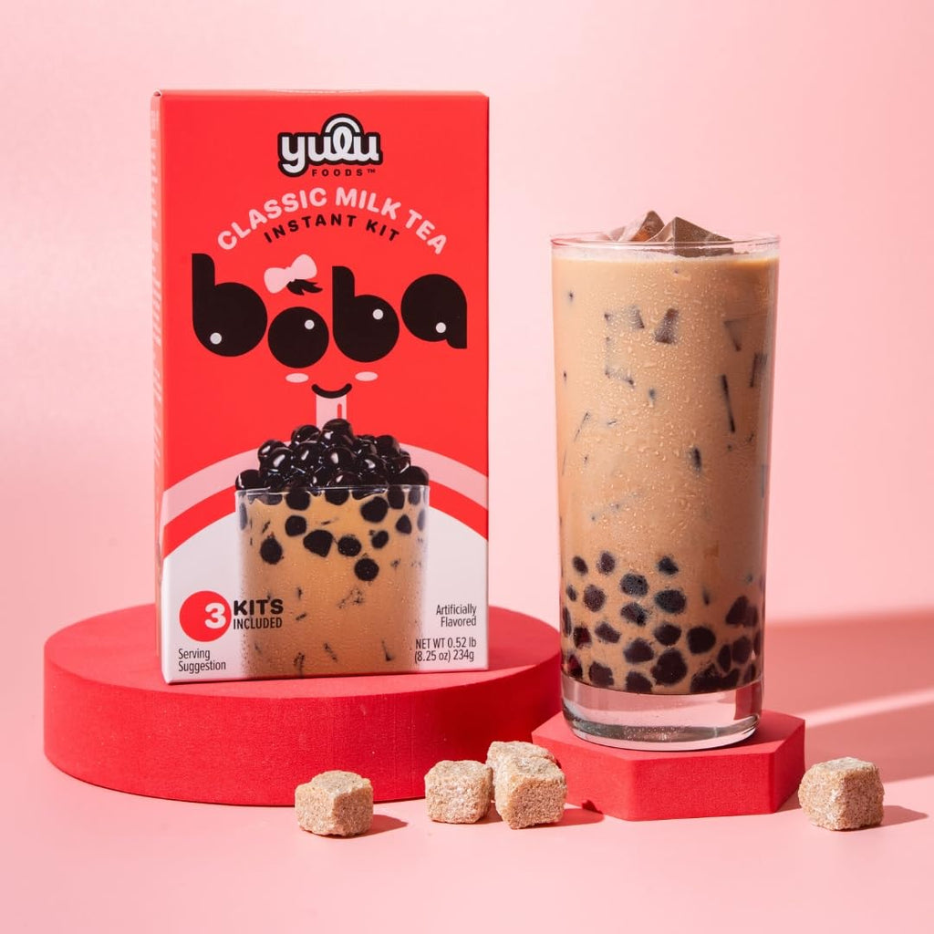 YULU FOODS Instant Bubble Pearl Classic Milk Tea Kit with Authentic Brown Sugar Tapioca Pearls, Ready in Under One Minute, Paper Straws Included – 3 Servings