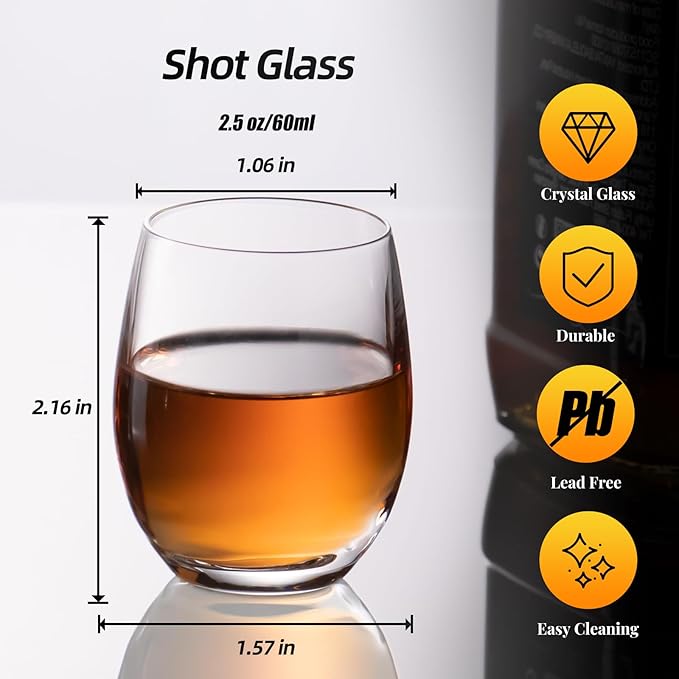 KAMMAK Shot Glasses Set of 2, 60ml/2oz Clear Espresso Shot Glass with Heavy Base for Bar Restaurants Home, Small Whiskey Shot Glass for Vodka, Whiskey, Tequila, Spirits & Liquors