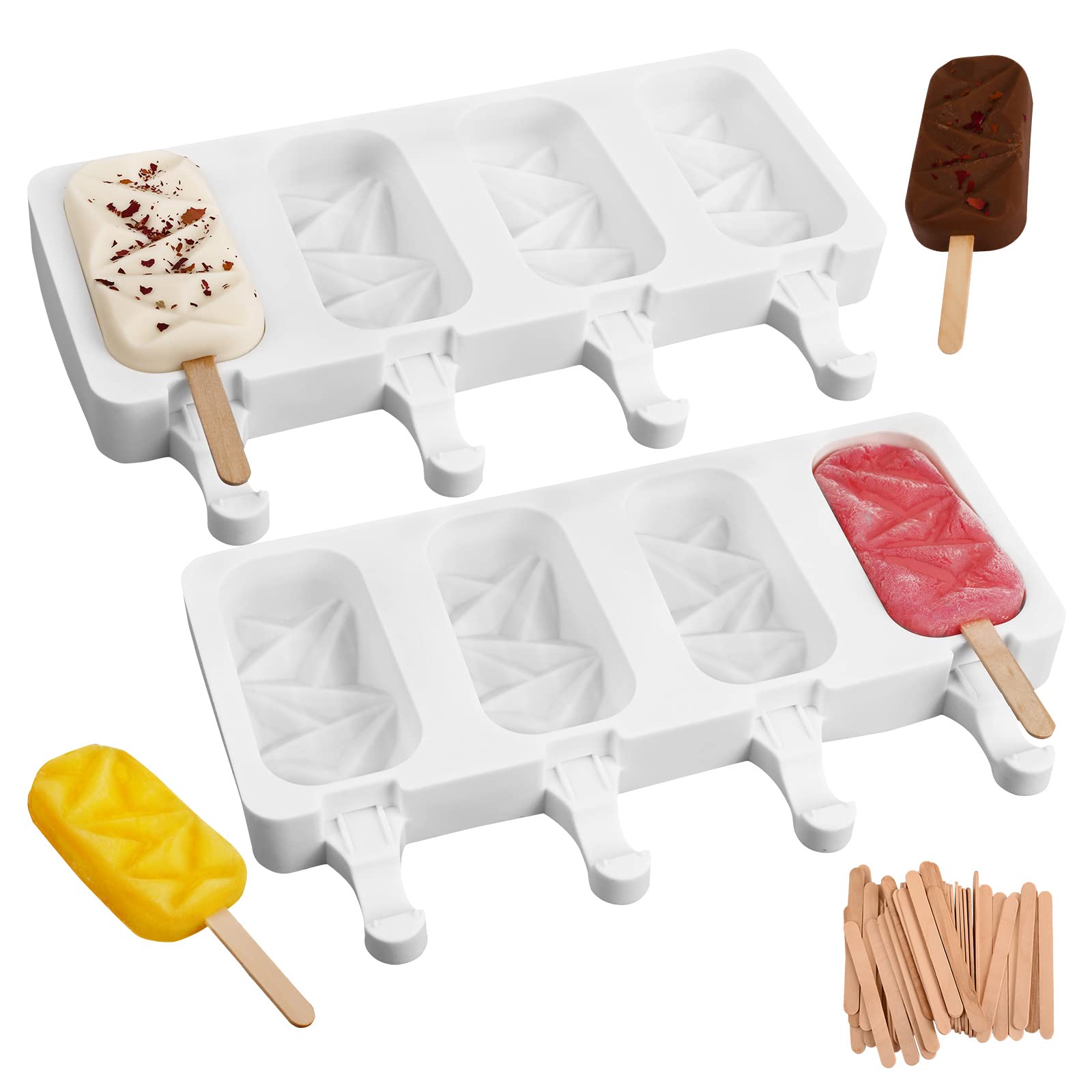 Sakolla 2 Pack 4 Cavities Diamond Shape Silicone Popsicle Molds