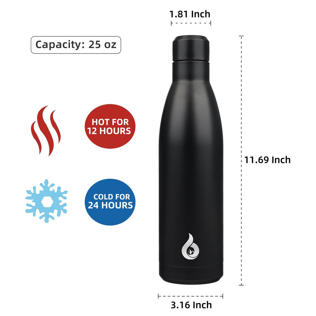BJPKPK 25 oz Insulated Stainless Steel Water Bottle, Metal Sports Flask