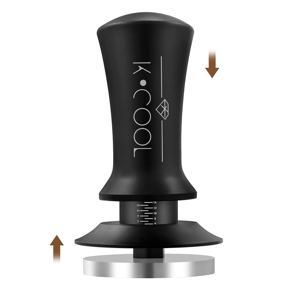 K COOL 51mm Coffee Espresso Tamper, Premium Barista Tools, Calibrated Spring Tamper, 100% Stainless Steel Flat Base Tamper with Scale Mark for Espresso Machine (Black)