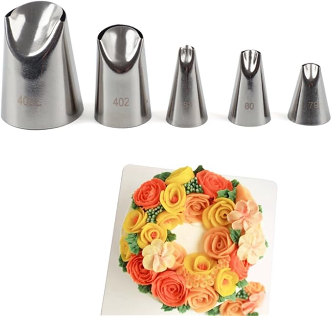 5 piece Stainless Steel Rose Flower Piping Tips Piping Nozzles Cake Decorating Supplies Cookies Cupcake Icing Decorating Supplies Decorating Kits Frosting Icing Tips Baking Set Tools #3