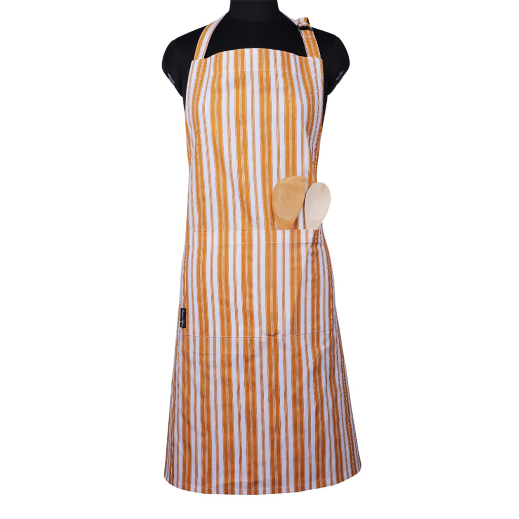 AMOUR INFINI Cotton Aprons for Women with Pockets Adjustable Strap and Waist Ties Reusable Printed Aprons for Baking, Cooking, Gardening (27.5 x 33 Inches - Yellow)