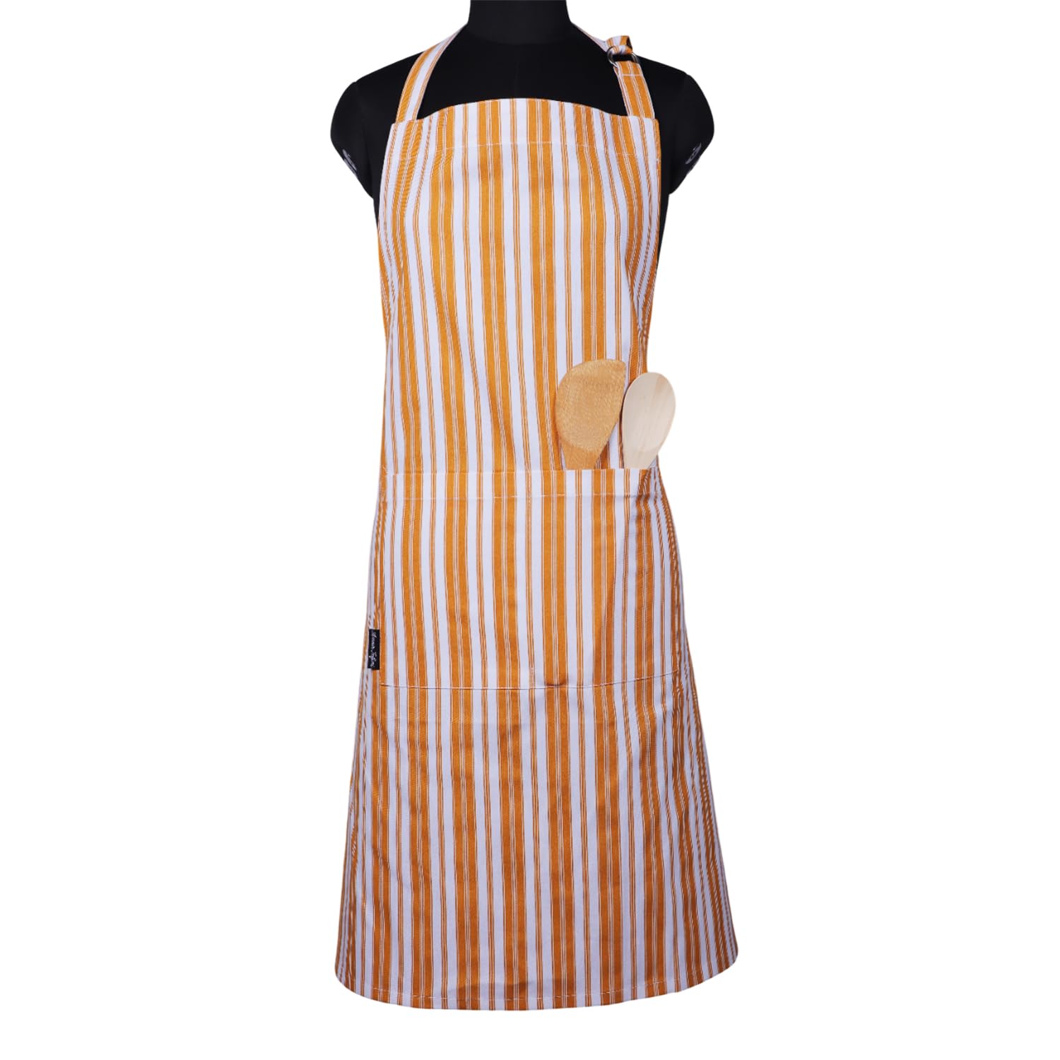 AMOUR INFINI Cotton Aprons for Women with Pockets Adjustable Strap and Waist Ties Reusable Printed Aprons for Baking, Cooking, Gardening (27.5 x 33 Inches - Yellow)