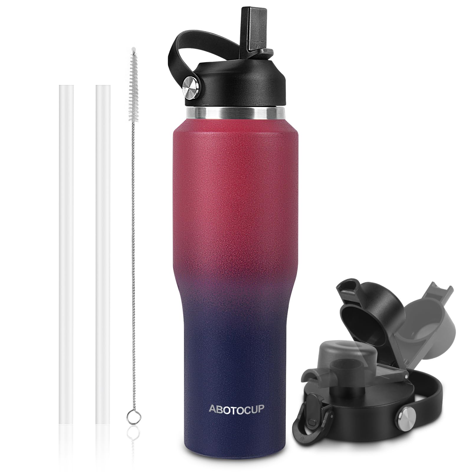 ABOTOCUP 32oz Water Bottle with Powder Coated, Fit in Any Car Cup Holder, Water Bottle with Straw Lids, Stainless Steel Insulated Water Flask Double Wall Leak-proof BPA Free to Keep Cold&Hot