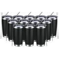 MEWAY 20oz Tumbler 12 Pack Double Wall Vacuum Insulated Travel Mug Bulk, Stainless Steel Tumblers with Lid and Straw, Durable Powder Coated Coffee Cups for Cold & Hot Drinks (Black, 12)