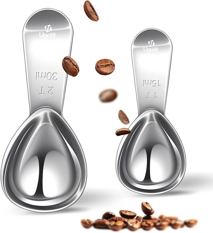 Ugotit Coffee Scoop for Ground Coffee, 2 Tablespoon 304 Stainless Steel Coffee Measuring Scoop Heavy-Duty, Short Handle for Canisters, Espresso & Baking