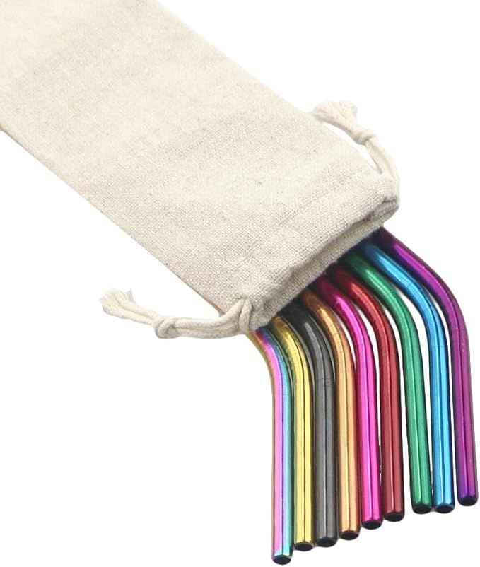Gugrida Metal Straws Stainless Steel Straws 8.5'' Drinking Straws Reusable 3 Set, Ultra Long Colorful Cleaning Brush for 20 Ounce 30 Ounce for Trail Tumblers Yeti RTIC Ozark, 2 Straight 1 Bent 1 Brush