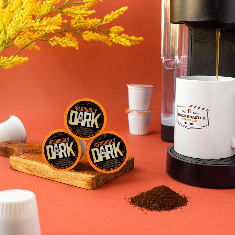 Fresh Roasted Coffee, Seriously Dark, Artisan Blend K-Cup Pods for Keurig Brewers, Dark Roast, Kosher, 24 Count (Pack of 3)