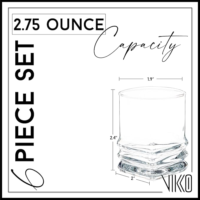 Vikko Shot Glasses, 2.75 Ounce Shot Glass Set of 6 Small Liquor and Spirit Glasses, Durable Tequila Shot Glasses For Alcohol and Espresso Shots