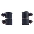 CLASGLAZ Ceramic Mini Espresso Cups Demitasse Cups with Round Wooden Handle Vertical Stripes Tea Cups (black, 4pcs)