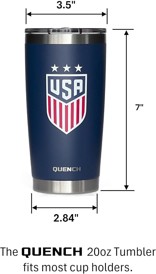 QUENCH Stainless Steel Tumbler 20oz, Double Wall Vacuum Insulated Powder Coated, USA, Indigo Blue, with MagnaLock Lid, Insulated USA Travel Coffee Mug Cup Tumbler, QU0001-BL1