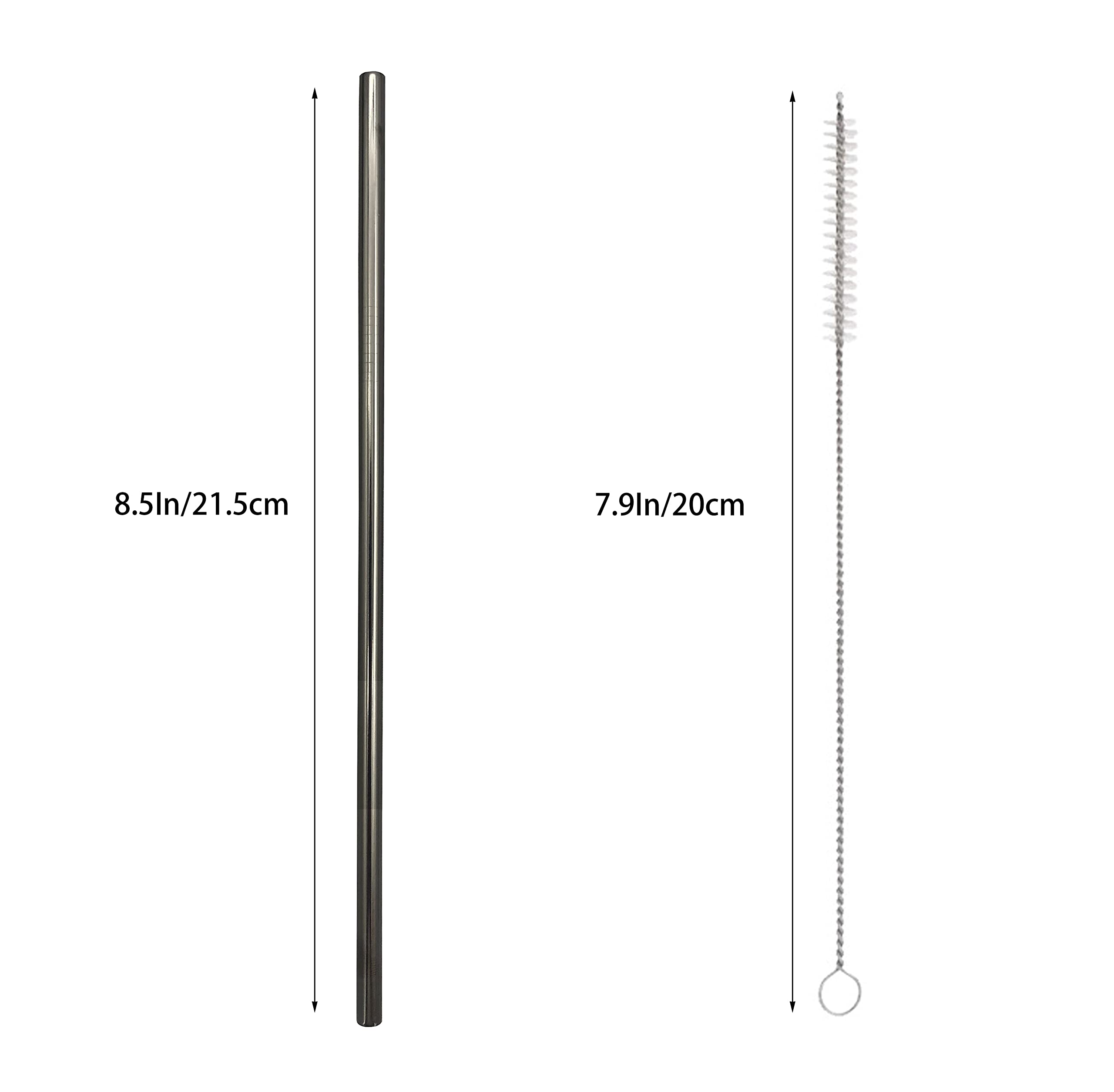 10 Pcs Stainless Steel Straws, Reusable Drinking Straws, Straight Metal Straw Sets with 2 Pcs Cleaning Brushes (8.5 Inch, Black)