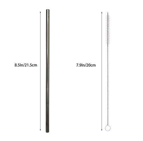 10 Pcs Stainless Steel Straws, Reusable Drinking Straws, Straight Metal Straw Sets with 2 Pcs Cleaning Brushes (8.5 Inch, Black)