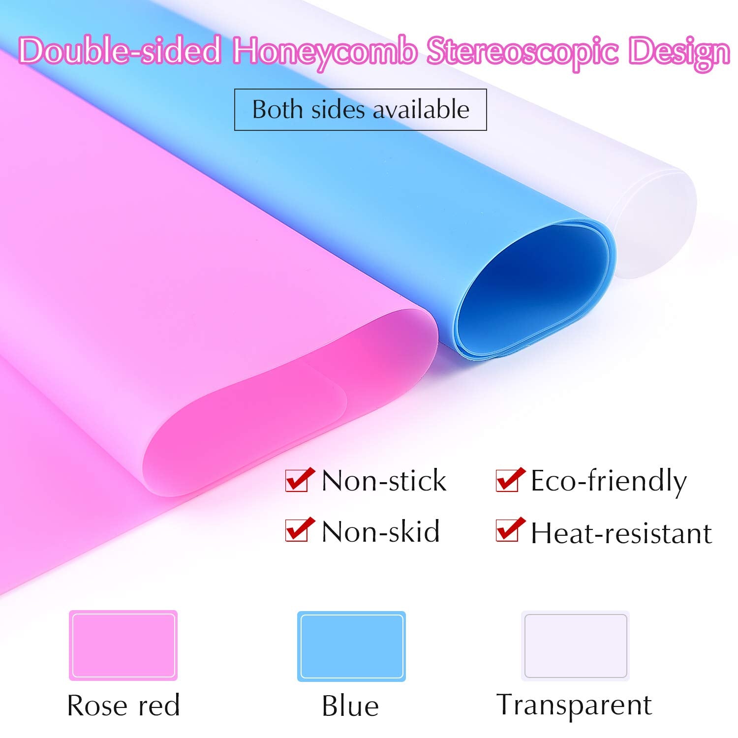 FEPITO 3PCS A3 Extra Large Silicone Sheet for Crafts Jewelry Casting Molds, Multipurpose Silicone Mat, Reusable, Heat Resistant, Food Grade Placemat
