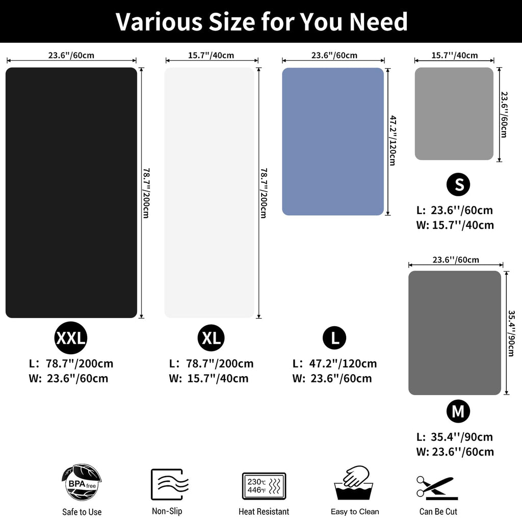 2MM Thick Silicone Countertop Mat, 35.4"x 23.6" Silicone Mats for Kitchen Counter, Nonslip Heat Resistant Mat, Large Kitchen Counter Mats, Waterproof Countertop Protector(Green)
