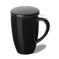 Sweejar Porcelain Tea Infuser Mug with Lid, 16 oz Teacup with Strainers for Loose Leaf Tea, Microwave and Dishwasher Safe Coffee Mug(Black)