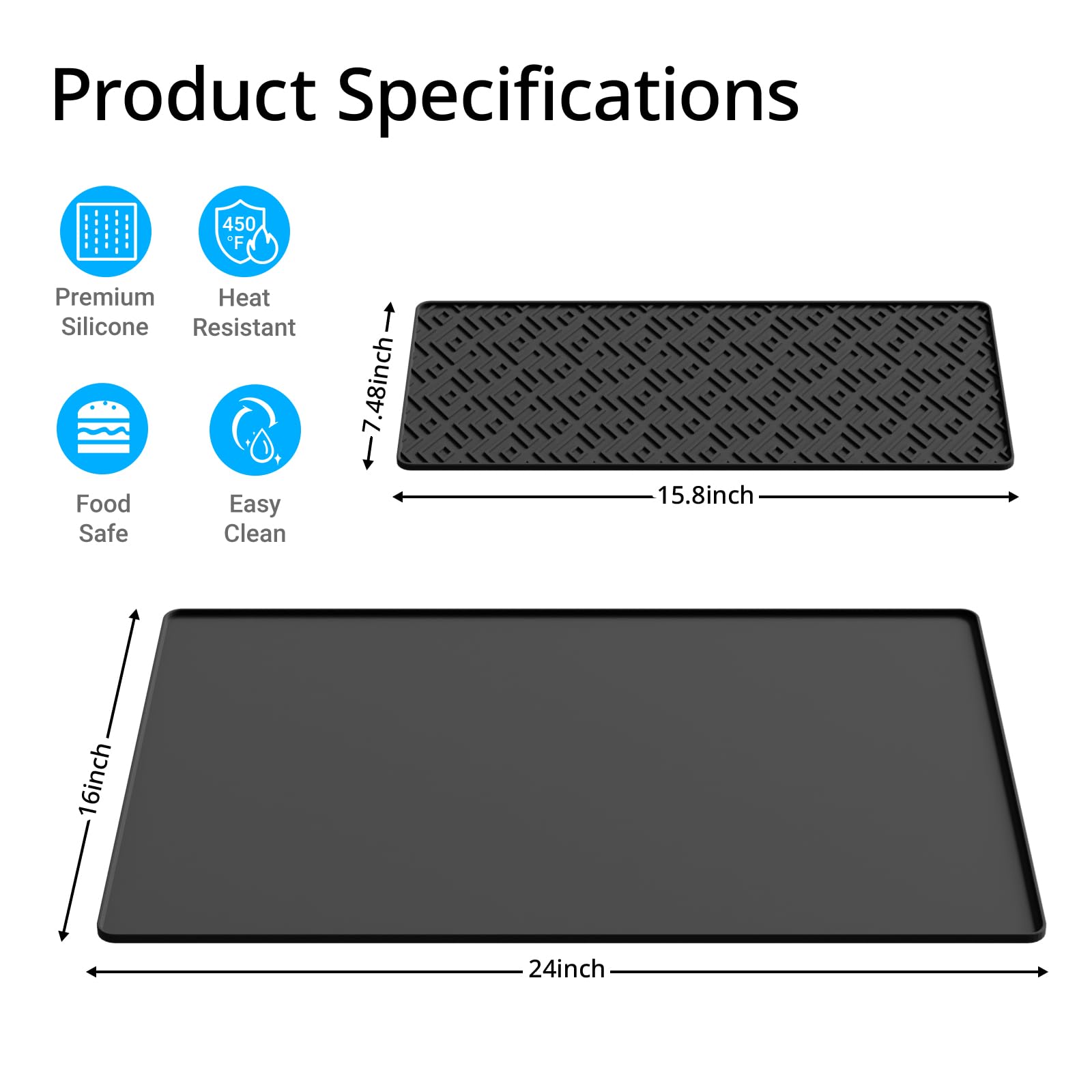 Silicone Coffee mat 24''x16'' – Non-Slip Bar Mat with Detachable Drying Layer for Espresso Machines, Countertops & Dish Racks