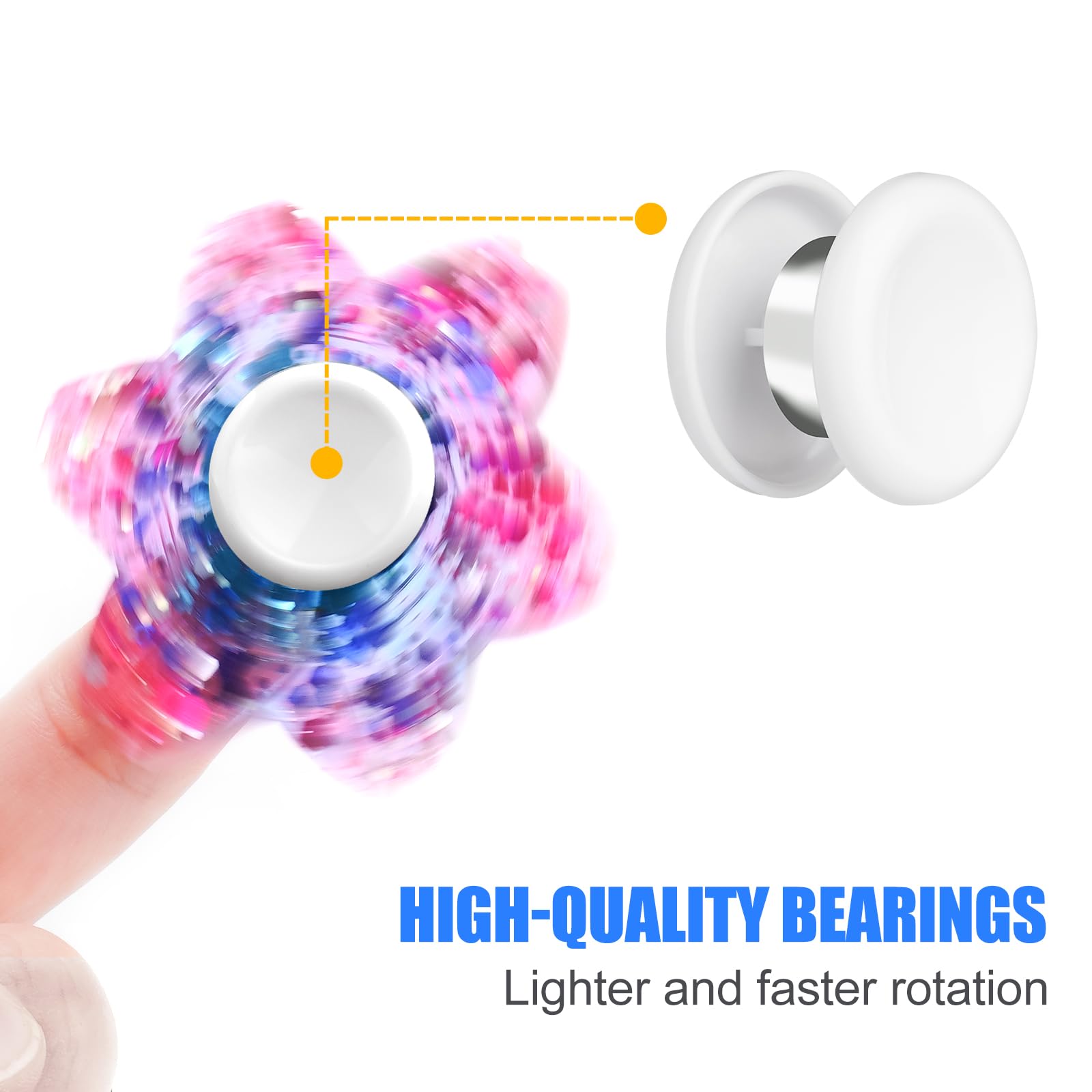 16 Pack Fidget Spinner Bearing and Cap Replacement Set, Chrome Steel Bearing Balls, High Speed 13mmx7mmx4mm Bearings Single Sealed Small Bearings for Fidget Spinner