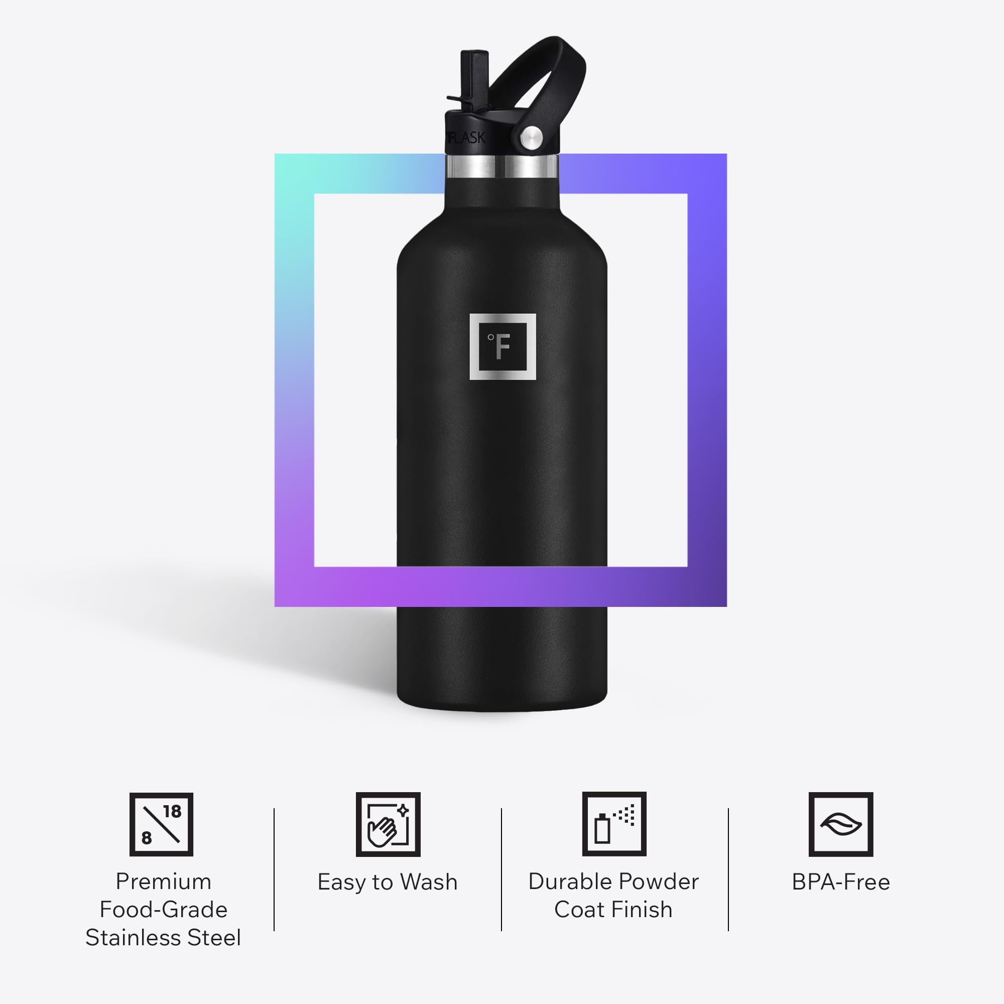 IRON °FLASK 24 oz Narrow Mouth Water Bottle with 3 Lids