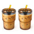 Cafezi 13 oz Glass Tumbler with Glass Straw and Lid