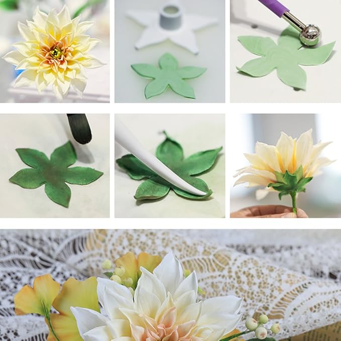 KALAIEN Dahlia Sugar Flower Veining Molds Fondant Cutters Gumpaste Cake Craft Tools(14PCS)