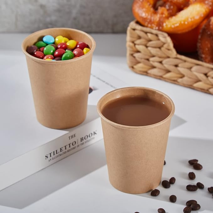 400 Pack 8 oz Kraft Paper Cups, Unbleached Disposable Paper Coffee Cups, Thickened Hot/Cold Beverage Drinking Cup for Party, Home, Cafes, Bistros, Businesses (Brown)