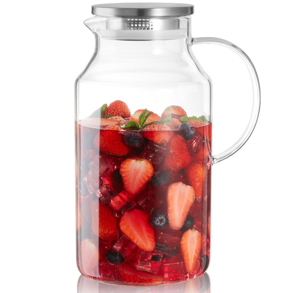 CMLKLZD 1 Gallon Glass Pitcher with Lid and Handle, Glass Water Carafe for Hot/Cold Water, Large Jug for Iced Tea, Coffee, Juice and Homemade Beverage