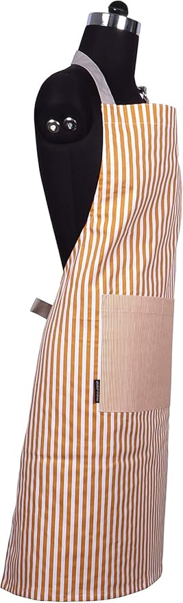 AMOUR INFINI Cotton Aprons for Women with Pockets Adjustable Strap and Waist Ties Washable Printed Aprons for Baking, Cooking, Gardening (Pack of 2- Charcoal & Yellow)