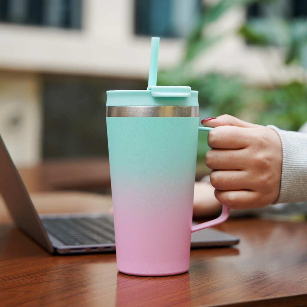 BJPKPK 30oz Insulated Tumbler with Handle, Lid & Straw, Stainless Steel