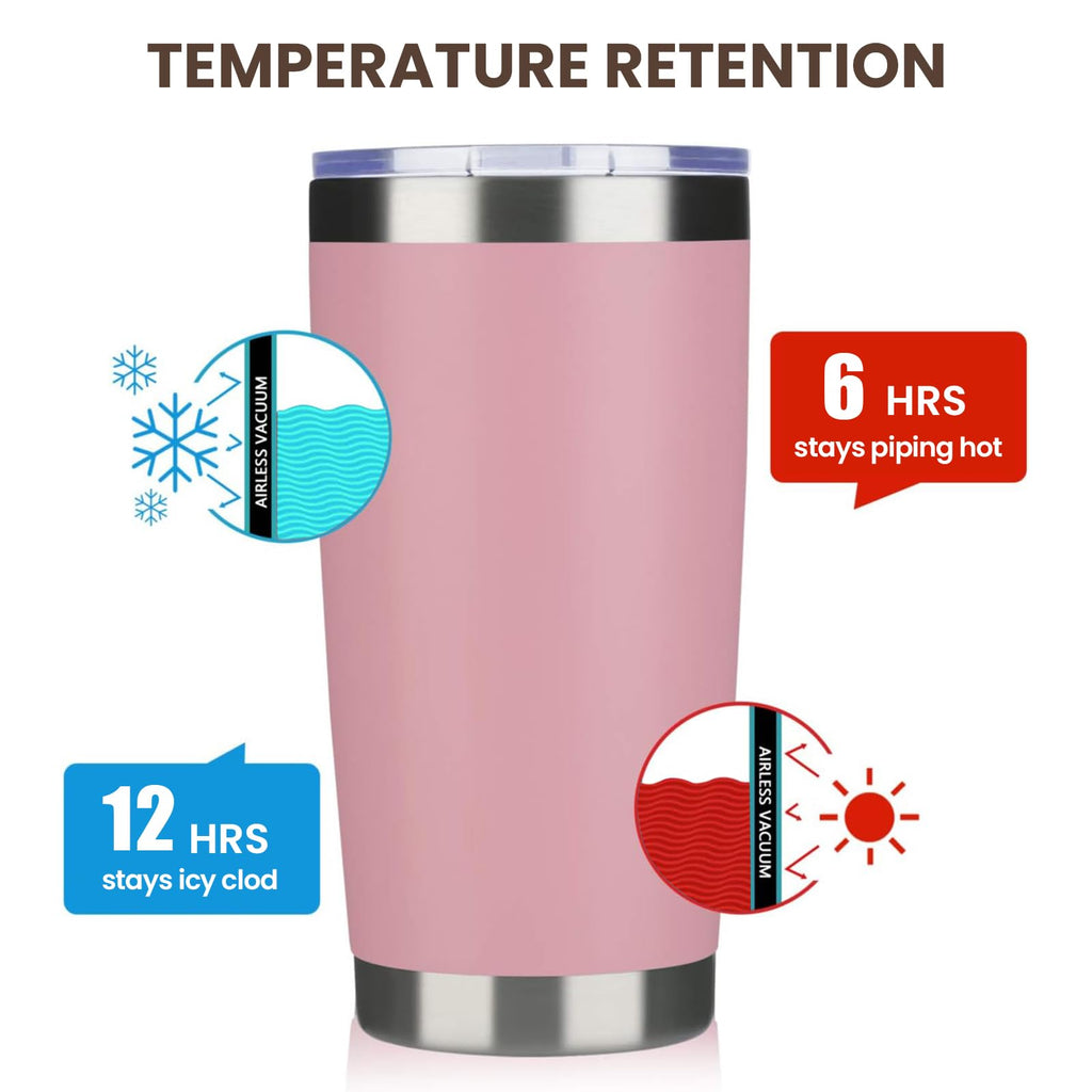 MEWAY 20oz Tumbler 8 Pack Double Wall Vacuum Insulated Travel Mug Bulk, Stainless Steel Tumblers with Lid and Straw, Durable Powder Coated Coffee Cups for Cold & Hot Drinks (Pink, 8)