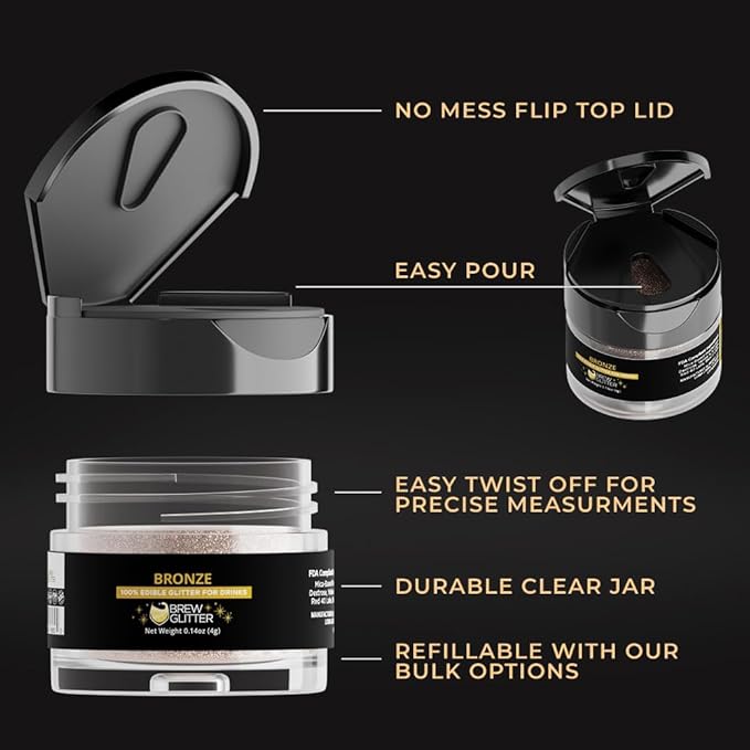 Brew Glitter Bronze Edible Drink Glitter 1x 4g Jar for Cocktails, Beer, & Beverages