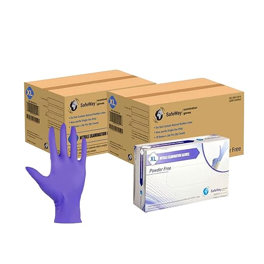 SafeWay Nitrile Gloves, 4000 Ct, X-Large, Powder-Free, Latex-Free, All-Purpose, Professional Disposable Gloves with Textured Fingertips for Medical Use, Food Prep, Cleaning, Tattoo & More