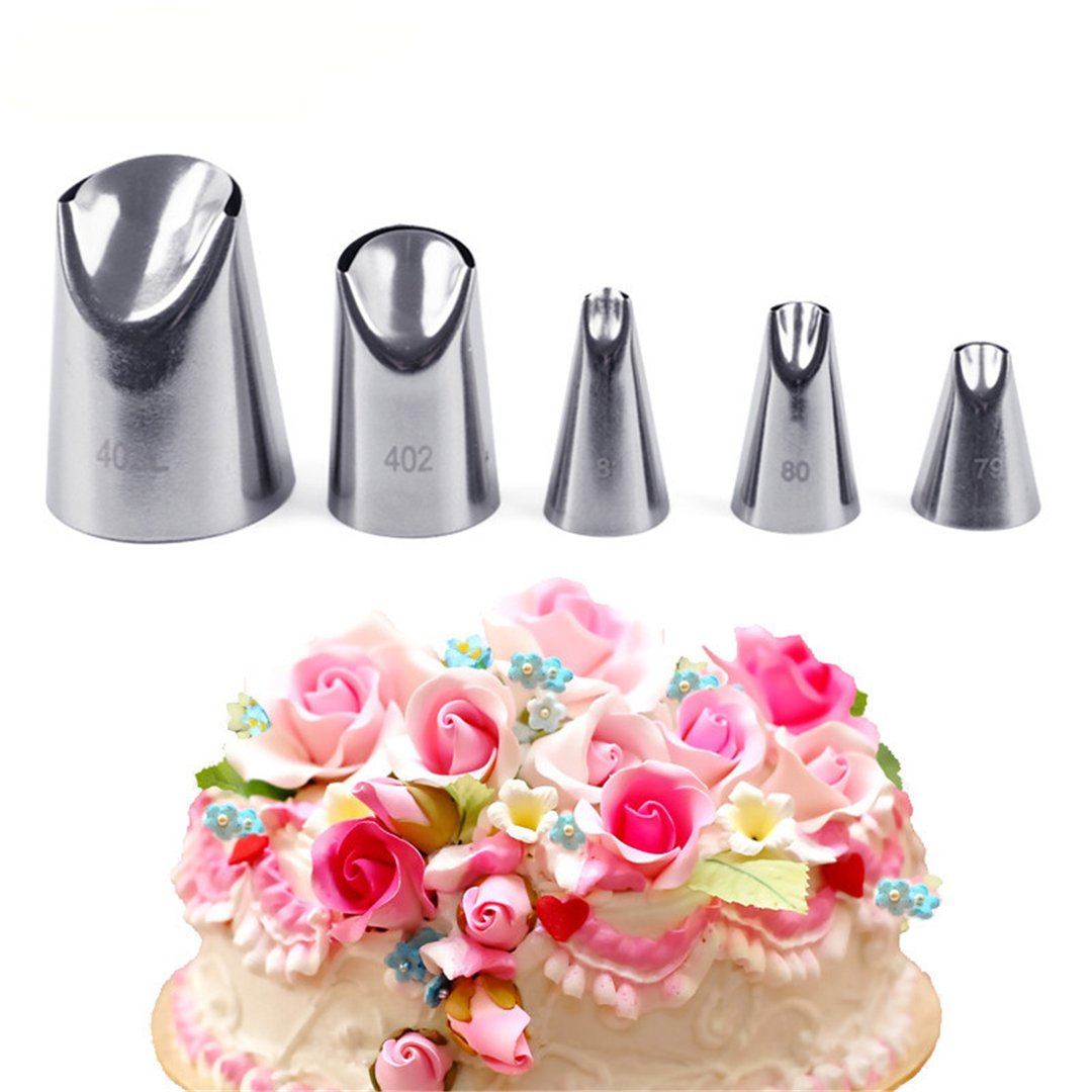 FantasyDay 5 piece Stainless Steel Rose Flower Piping Tips Piping Nozzles Cake Decorating Supplies Cookies Cupcake Icing Decorating Supplies Decorating Kits Frosting Icing Tips Baking Set Tools #4
