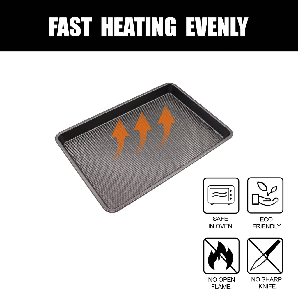 JOHO BAKING Cookie Sheets for Baking Nonstick, 2 Pack Heavy Duty 0.8mm Dark Gray Sheet Pan Set Quarter(9x13in) & Jelly Roll(10x15in), Diamond Textured Commercial Grade, Small Oven Safe