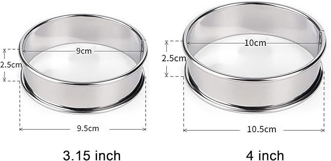 HLMOptimo English Muffin Rings, Stainless Steel Crumpet Rings, 12 Pcs Nonstick Metal Round Ring Molds with Silicone Oil Brush (4 inch 12 pcs)